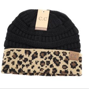 Black & Cheetah Leopard Print CC Beanie
